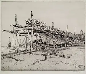 Scaffolding Prints: High Noon in the Boat Yard, Rye, 1909. Creator: Martin Hardie