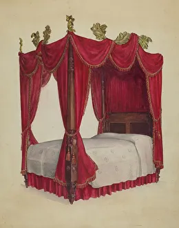 Tassels Prints: High Post Bed, 1936. Creator: Florence Choate