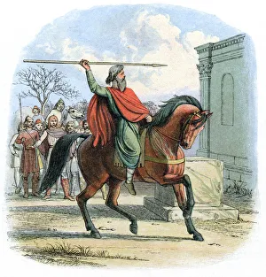 Brandishing Prints: High priest Coifi profaning the temple of the idols, England, 7th century (1864)