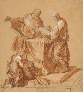 A High-Priest, the Prophetess Anna (?) and a Kneeling Boy around a Table, 1745 A High-Priest, the Prophetess Anna (?) and a Kneeling Boy around a Table, 1745