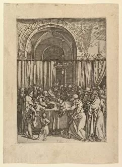 Durer Gallery: High priest refusing sacrificial lamb from Joachim, after Dürer, ca. 1500-1534