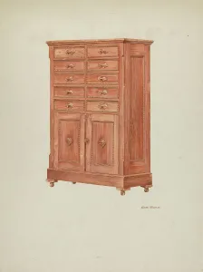 Caster Prints: Highboy (Chest of Drawers), c. 1940. Creator: Edith Towner