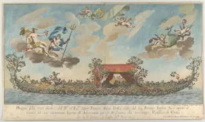 Fishes Prints: The highly ornamented third gondola of Francesco Antonio Berka entering Venice