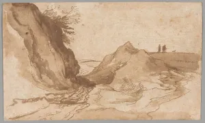 A Hilly Landscape with Figures Near a Ravine, 1595. Creator: Jan Brueghel the Elder