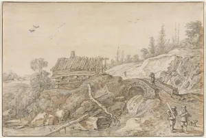 Addition Prints: Hilly Landscape with Hut Beside a Stream