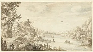 Hilly Landscape with a Round Chapel by the Banks of a River, 1624. Creator: Maerten de Cock