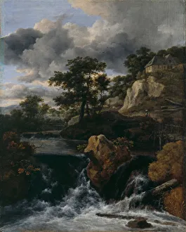 Hilly landscape with a waterfall. Artist: Ruisdael, Jacob Isaacksz, van (1628 / 29-1682)