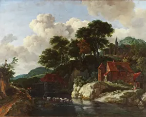 Mill Prints: Hilly Landscape with a Watermill, c1670. Creator: Jacob van Ruisdael
