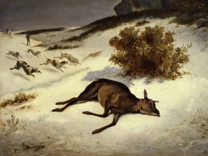Hunting Dogs Prints: Hind Forced Down in the Snow, after 1857. Creator: Unknown