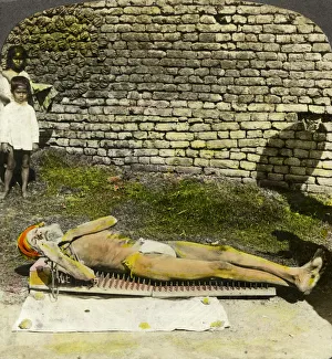 Devotee Prints: Hindu devotee on a bed of nails near the shrine of Kali