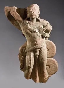 Mottled Red Sandstone Prints: The Hindu God Balarama, 100-125 A.D. Creator: Unknown
