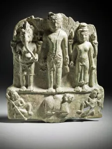 Durga Prints: The Hindu God Shiva Flanked by Ganesha and Durga (image 1 of 2)