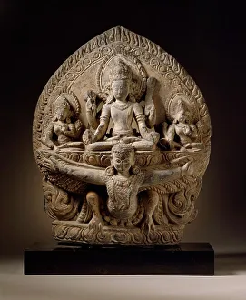Vishnu Prints: The Hindu God Vishnu on His Mount Garuda, 14th century. Creator: Unknown