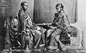 Nautch Prints: Hindu nautches playing cards, India, early 20th century