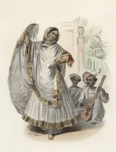 Modern Age Prints: Hindustan dancer woman, in the modern age, color engraving 1870