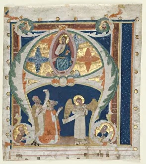 And Gold On Parchment Prints: Historiated Initial (A) Excised from a Gradual: Christ in Majesty with King David