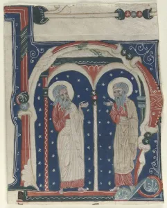 Historiated Initial (H) Excised from an Antiphonary: SS. Paul the Hermit and Anthony, c1200-1230