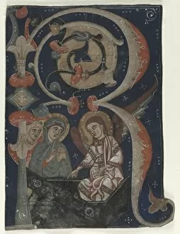 And Gold On Parchment Gallery: Historiated Initial (R) Excised from a Gradual: The Three Marys at the Tomb, c. 1200-1230