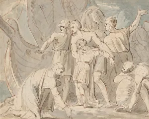 Hamilton William Gallery: Historical Subject with Men and a Boy Near a Ship (recto)... 1770-80