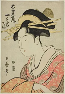 Shimada Prints: Hitomoto of the Daimonjiya with Attendants Senkaku and Banki, Japan, n. d