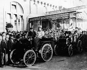 Brighton Prints: HJ Lawson and his wife at the start of the Emancipation Run, Brighton, East Sussex, 1896