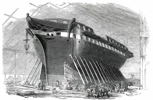 Royal Dockyard Prints: H.M. 50-Gun Frigate Nankin, to be launched this day