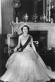Crown Collection: HM Queen Elizabeth II at Buckingham Palace, 12th March 1953. Artist: Sterling Henry Nahum Baron