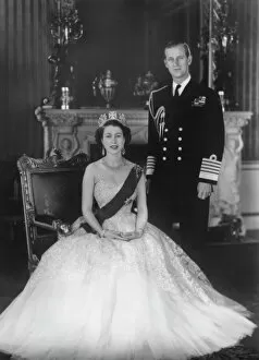 Philip Collection: HM Queen Elizabeth II and HRH Duke of Edinburgh at Buckingham Palace, 12th March 1953