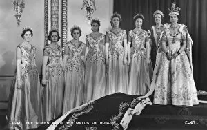 Elizabeth Ii Alexandra Mary Gallery: HM Queen Elizabeth II with her Maids of Honour, The Coronation, 2nd June 1953. Artist: Cecil Beaton