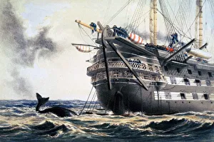 William Howard Collection: HMS Agamemnon laying the original Atlantic telegraph cable, 1857 (1866). Artist