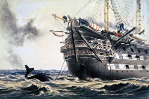 Sir William Howard Russell Gallery: HMS Agamemnon laying the original Atlantic telegraph cable, 1857 (1866). Artist