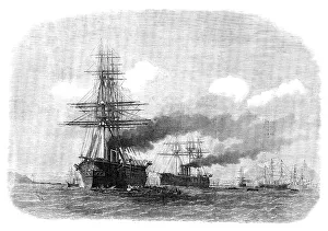 Incident Prints: H.M.S. Agincourt aground on the Pearl Rock, Gibraltar Bay, 1871. Creator: Unknown