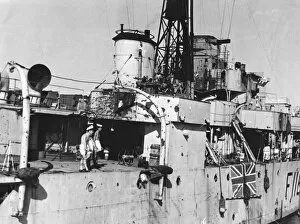 Military Equipment Gallery: HMS Amethyst, after action on the Yangtze River, 20th April 1949