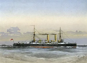 Cruiser Prints: HMS Blenheim, Royal Navy 1st class cruiser, 1892. Artist: William Frederick Mitchell