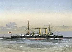 White Ensign Gallery: HMS Blenheim, Royal Navy 1st class cruiser, 1892. Artist: William Frederick Mitchell