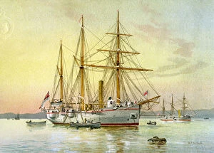 William Frederick Gallery: HMS Bramble, Royal Navy 1st class gunboat, c1890-c1893.Artist: William Frederick Mitchell