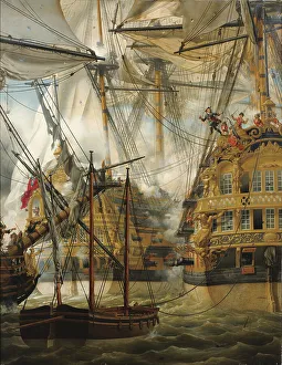 HMS Cumberland fighting against the Le Lys and La Gloire, 1827. Artist: Crepin, Louis-Philippe (1772-1851)