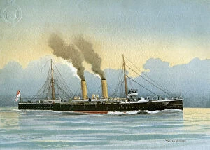 White Ensign Gallery: HMS Latona, Royal Navy 2nd class cruiser, c1890-c1893.Artist: William Frederick Mitchell