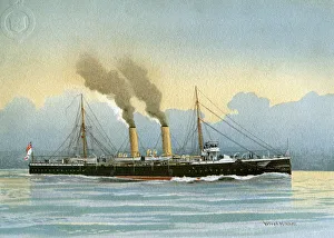 Chas Rathbone Low Collection: HMS Latona, Royal Navy 2nd class cruiser, c1890-c1893.Artist: William Frederick Mitchell