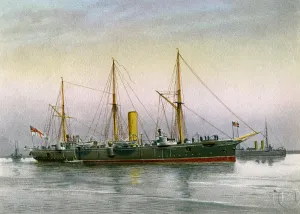 Chas Rathbone Low Collection: HMS Mohawk, Royal Navy 3rd class cruiser, c1890-c1893