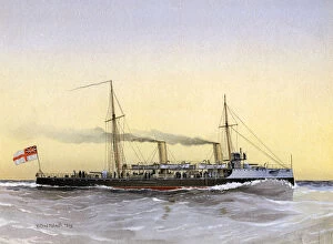 Chas Rathbone Low Collection: HMS Speedwell, Royal Navy torpedo gunboat, 1892.Artist: William Frederick Mitchell