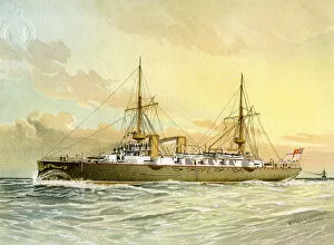 Chas Rathbone Low Collection: HMS Undaunted, Royal Navy 1st class cruiser, c1890-c1893.Artist: William Frederick Mitchell