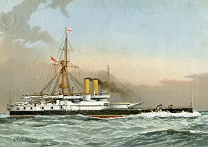 White Ensign Gallery: HMS Victoria, Royal Navy 1st class battleship, c1890-c1893.Artist: William Frederick Mitchell