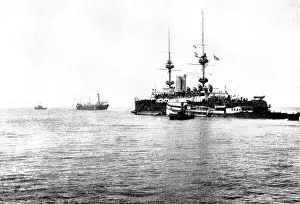 Incident Prints: H.M.S. 'Victorious' aground off Port Said, 1898. Creator: Unknown