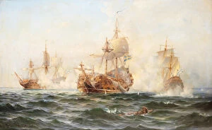 Great Northern War Collection: HMS Wachtmeister fighting against the Russian squadron on Juny 4, 1719, 1895