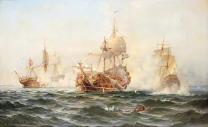 Naval Battle Gallery: HMS Wachtmeister fighting against the Russian squadron on Juny 4, 1719, 1895