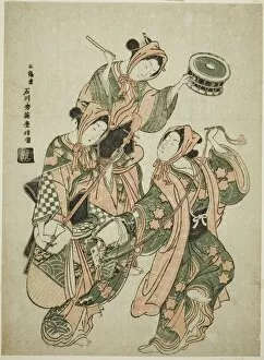 Shamisen Gallery: The Hobby Horse Dance (harugoma odori), c. 1750. Creator: Ishikawa Toyonobu
