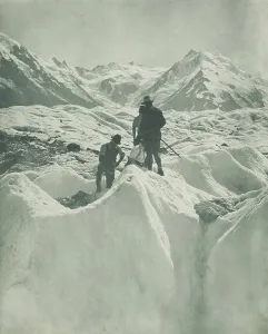 Photograph Album Prints: On the Hochstetter Glacier, 1920s. Creator: Harry Moult