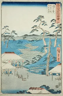 Hodogaya: Distant View of the Kamakura Mountains from the Rest House near the Boundary Tre... 1855. Creator: Ando Hiroshige