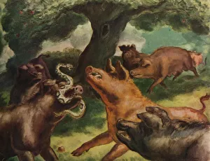 Underneath Prints: Hogs Killing a Rattlesnake, 1930. Artist: John Steuart Curry